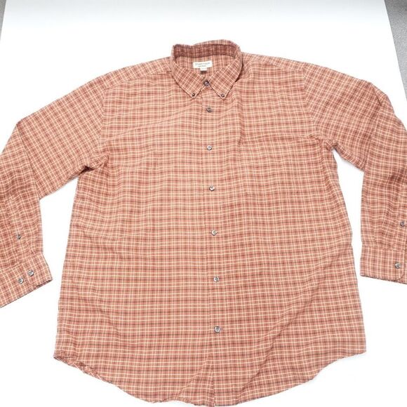 St. John's Bay Shirt Men's XL Tall Orange Plaid Cotton Iron Free Button-Down - Picture 1 of 6